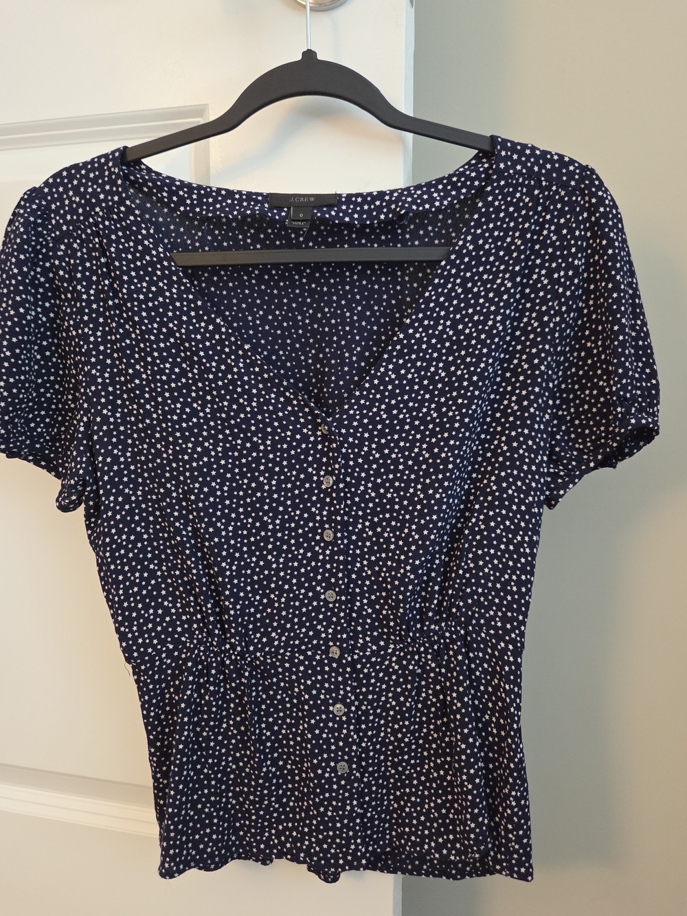 J. Crew Navy Star-Print Button Blouse